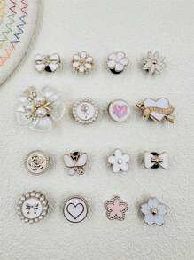 16pcs Set Faux Pearl Butterfly Heart Resin Elegant & Cute Decor Suitable For Casual Shoes, Wooden Clogs And Sandals, With Whimsical Design, Great Gift For Girls, Party & Creative Presents