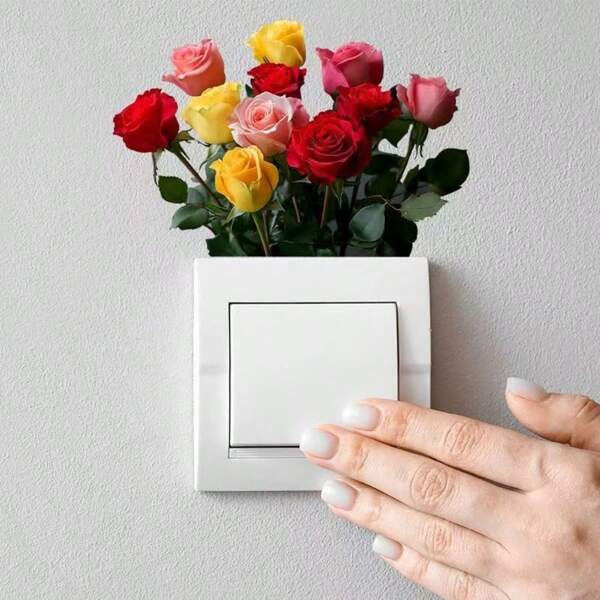 1 pieza Pegatina autoadhesiva con patrón de rosa, pegatina, pegatina de pared, calcomanía de decoración del hogar, pegatina de decoración de rama, decoración de primavera para hacer que tu hogar se sienta fresco, pegatina de decoración navideña, regalo de cumpleaños, decoración de graduación, decoración de pared, pegatinas de decoración de sala de estar