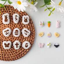 9pcs/Box Cute Cartoon Soft Clay Earring Mold, Rabbit & Sheep Shaped DIY Jewelry Clay Earrings Accessories Tool Set - White - View 9