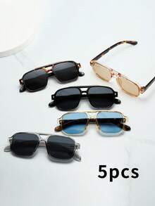 5pcs/Set Men Classic Square Double Bridge Minimalist Stylish Fashion Fashion Glasses (Suitable For Driving, Travel, Casual, Vacation, Outdoor Sports, Daily Use) For Summer Beach Vacation,Outdoor,Travel