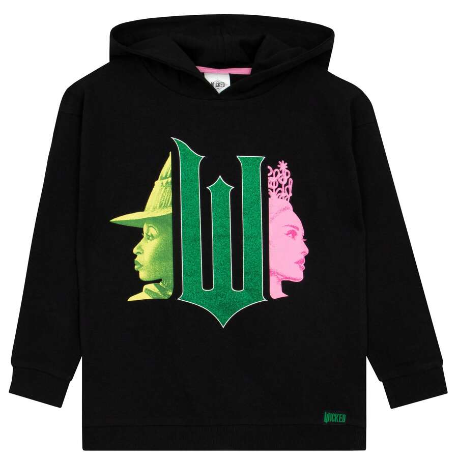 Wicked Girls Hoodie | Elphaba And Glinda Girls' Jumpers | Glitter Hoodie | Elphaba Girls Clothes | Official Merchandise - Black - View 1