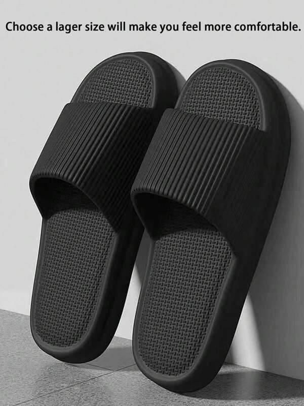 Hot Selling Fashion New Versatile Striped Simple Casual Men's Black Slide Sandals, EVA Material Thick Sole Comfortable Anti-Slip Anti-Odor Quick Drying, House Indoor Outdoor Beach Slippers, Couples Style (Suggest Order 1 Size Up For Better Fit)