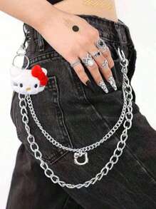 Sanrio 1 Piece Hello Kitty Punk Street Metal Layered Chain Keychain Women Men Waist Keychain Pants Jeans Hip Hop Pants Belt Chain Jewelry Accessories Suitable For Teen Summer Casual Outdoor Athletic Or Vacation Travel Or Graduation Gifts Or Birthday Dress Accessories Or Daily Wear
