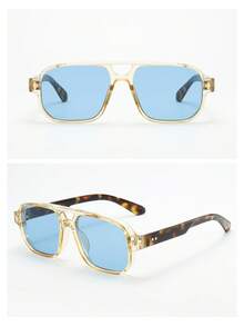 5pcs/Set Men Classic Square Double Bridge Minimalist Stylish Fashion Fashion Glasses (Suitable For Driving, Travel, Casual, Vacation, Outdoor Sports, Daily Use) For Summer Beach Vacation,Outdoor,Travel