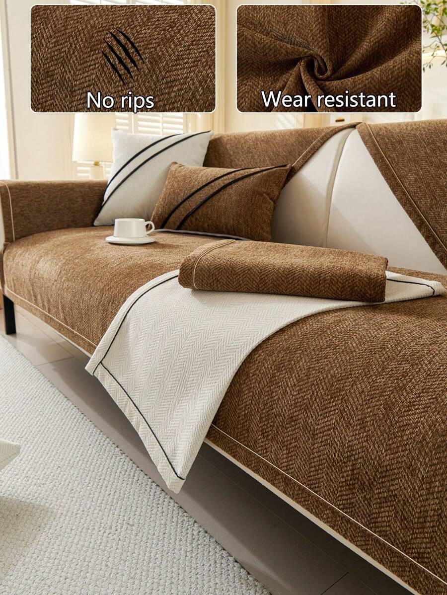 1pc All Season Sofa Cushion Cover, Modern Minimalist Anti-Slip Sofa Seat Protector, Dust-Proof Washable Sofa Slipcover, Deep Coffee Color Soft Non-Fading Non-Shedding Pet-Friendly Decorative Couch Cover, Adjustable For Corner Sofa, Suitable For Bedroom, Office, Living Room, L-Shaped Sofa And 1-2-3-4 Seater Sofas