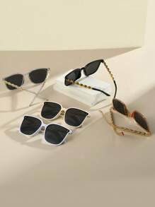 1 Pair Vintage Chain Decor Women's Fashion Fashion Glasses,Suitable For Daily Life And Outdoor Travel For Summer Beach Vacation,Outdoor,Travel