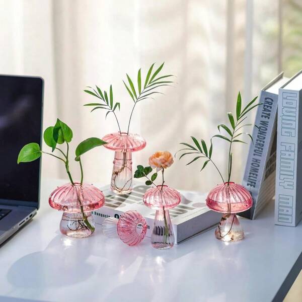 Jarrón de propagación de hongos, set decorativo de 5 jarrones de flores de colores, jarrones de vidrio pequeños y únicos para flores, decoración de minivaso estético y lindo, jarrones hidropónicos para dormitorio, baño y cocina