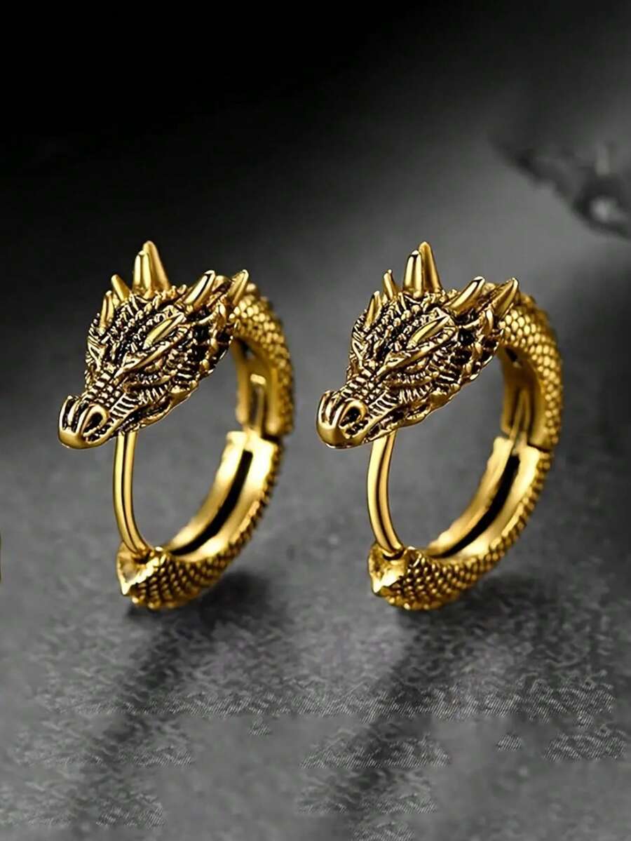 1 Pair Fashion Dragon Hoop Earrings For Women For Wedding Engagement Anniversary Party Jewelry Valentine's Day Gift,Mom,Mother,Mother's Day,Gift - 1# - 查看 1