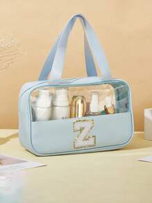 1PC Transparent PVC Toiletry Bag For Makeup Tools Letters Makeup Bag Water-Proof Portable Chenille Letter Zipper Make Up Organizer Minimalist Initial Letter Patch Travel Toiletry Bag For Women For Bathroom Monogram Wash Bag (Letter A~Z) Gift For Mom Beach Bag Beach Essentials Beach Towel Organizer Beach Accessories Beach Stuff Holiday Bag Holiday Essentials For Winter And Fall For Vacation Valentine's Day Makeup Travel Toiletry Organizer Clear Essentials Gifts Storage Zipper Accessories Nail