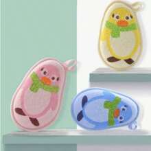 2pcs Cartoon Penguin Baby Bath Sponge, Newborn Baby Shampoo Washing Scrub Towel Bath Ball
