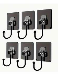 6 件装重型粘性墙钩 - 无需钻孔，隐形安装，适用于厨房和浴室整理