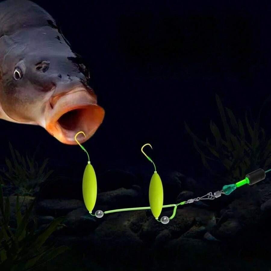 Anti-Topwater Bobber Rigs With Dual Hooks, Bouyancy Set - Flipping Board, Carp Fishing, Slug Biting Catfish Rig, Cage, Rod, Fishing Hook (Bobber Color Random) - Multicolor - View 1