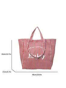 Contrast Color Design, Lightweight And Portable, Suitable For School, Campus, Library, Shopping, Travel, Outdoor Activities, Picnic, Etc. Large Capacity Handbag With Shoulder Strap - Multicolor - View 11