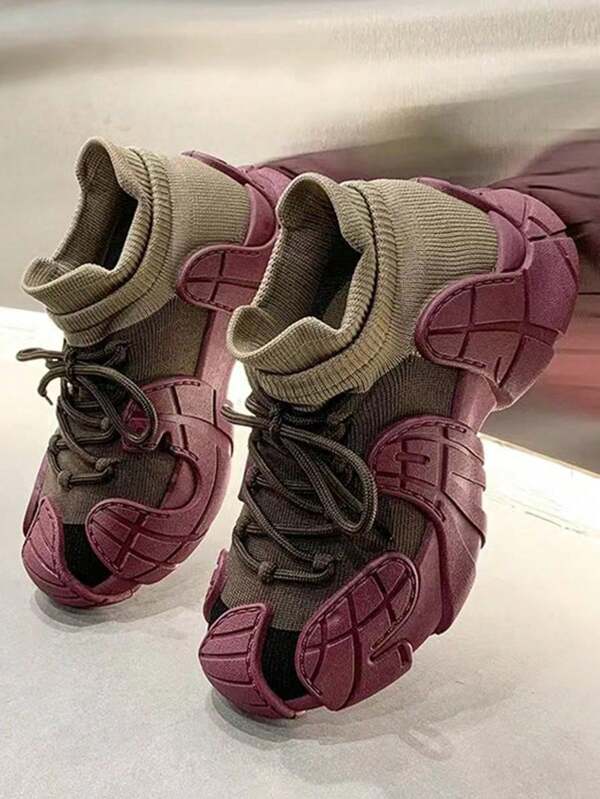 Classic Versatile Style, Fashionable, Thick Soled Height Increasing, Running Sports Shoes, Elastic, Knitted, Comfortable, Sports Shoes, Suitable For Running And Fitness Matching