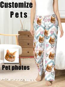 1pc Customized Women's Pet Pants, Pet Customization, Fashionable Casual, With Drawstring, Customized According To Your Preferences. Suitable For Home, Sports And Daily Wear, Perfect As A Girlfriend Or Partner's Holiday Gift