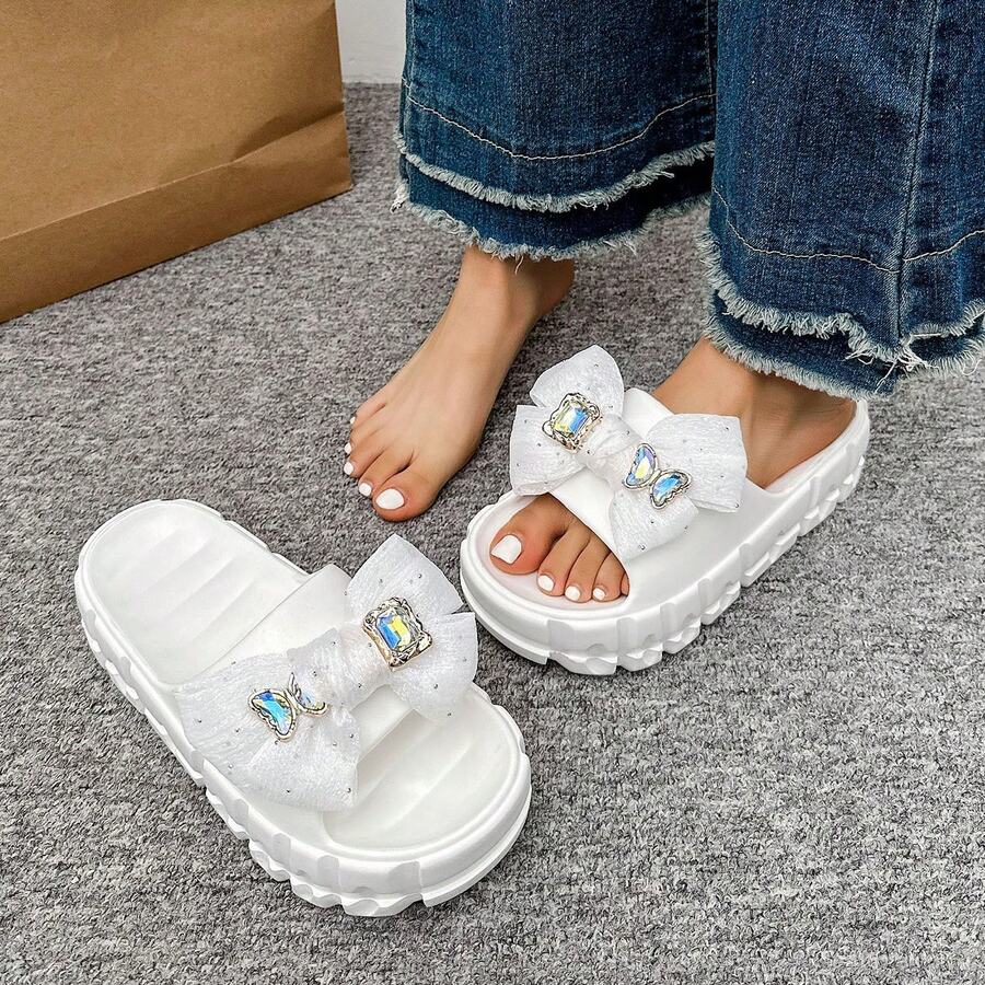 Women's Basic Casual Slip-On Thick-Soled Slippers, For Outdoor & Indoor Use - White - View 1