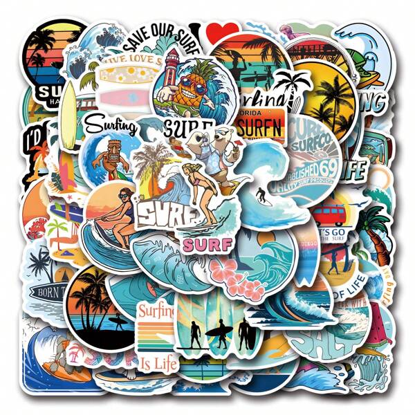55Pcs SURF Stickers Pack | Western Stickers,High Quality Stickers For Scrapbook,Graffiti Sticker,Journaling,Laptop,Bumper,Skateboard,Water Bottles,Computer,Cartoon,Hard Hat,Car Stickers,Stickers Can Bring A Lot Of Fun To Your Life,The Perfect Gift For Adults