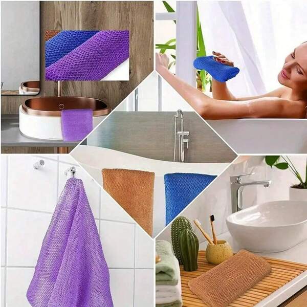 1pc Nylon Long Loofah Net Scrubber, Shower Back Scrubber, Self-Cleaning Bath Sponge Back To School