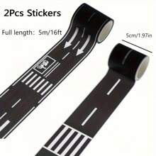 2pcs Straight Road Racing Track Stickers - Black Residue Free Sport Racing-Theme Party Runway Tape, Reusable, 16ft X 2in Each, Plastic Surface Friendly, Easy To Tear Open, For Birthday Party Racing Party Decoration