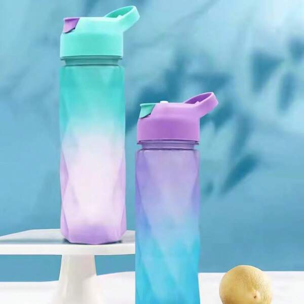 New Space Cup Octagonal Cup With Straw Angular Gradient Portable Straw Cup, Sports Plastic Water Cup Rhinestone Cup Hot ,Space Bottle Star Anise Cup Angular Gradient Tote Straw Cup Outdoor Leakproof Sports Travel Kettle Drinking Cup Water Bottle,For Gym,Outdoor Sports ,Camping Travel