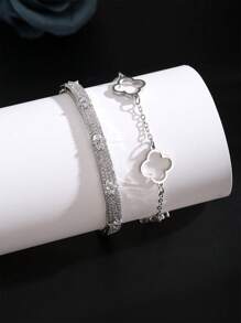 2 Stücke Set aus Edelstahl-Nagel- und Klee-Armband mit passender Klee-Kette, geeignet für den täglichen Gebrauch von Frauen, als Weihnachtsgeschenk oder Urlaubspräsent