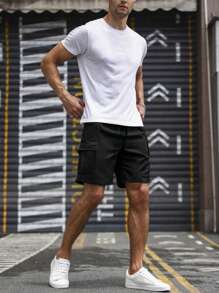 1pc Men's Summer Multi-Pocket Cargo Shorts,Casual Drawstring Waist Shorts For Outdoor Sports,Leisure
