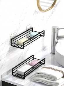 2pcs Bathroom Shelf, Shower Caddy Rack, Bathroom Kitchen No-Drill Triangle Storage Rack,Punch-Free Bathroom Storage Rack Home Bathroom Decor Bathroom Organizer Fall Decor Back To School - Black - View 7