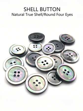 10 st Natursvart Butterfly Shell Button - Flera storlekar, runda 4-hål, naturlig grå och slät yta, Lämplig för handgjorda och sömnad, stickade skjortor, tröjor, kostymer, modedekoration, DIY Craft Supplies | Rainbow Finish | Ljusa färger, hantverksknapp