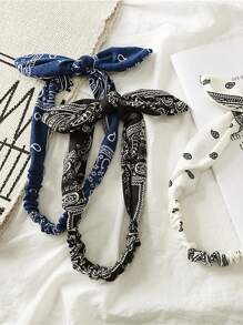 1pc V-Shape Printed Casual Boho Woven Fabric Bow Headband, Multiple Piece Versatile,Hair Accessories,Turban Headband, Hairband