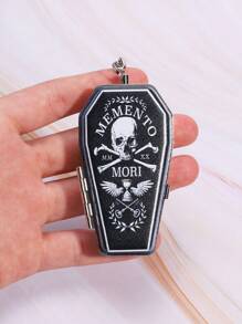 1pc Portable Ashtray Made Of Black And White Printed Stainless Steel Material, A Portable Smoking Accessory Gift, Gothic Coffin Appearance.
