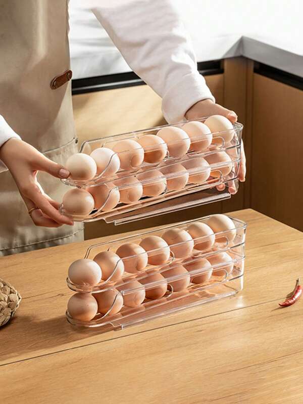 [Automatic Egg Storage]Fridge Egg Rack 2-Layer, Plastic Egg Storage Container, Stackable Egg Tray, Transparent Refrigerator Storage Container, Can Hold 12-14 Eggs, Kitchen Storage Utensils, Room Decoration, Suitable For Kitchen, Restaurant, Party, Camping, Gathering, Gift For Friends, Family Gift