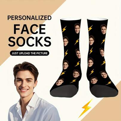 زوج جديد من الجوارب المطبوعة بشعار البرق عام 2025 ، جوارب مخصصة للأزواج ، جوارب طاقم مطبوعة هدية مسلية للرجال ، جوارب رياضية ، هدية عيد الحب لعيد الميلاد للرجال ، هدايا مبتكرة للرجال والنساء ، جوارب مخصصة للعائلة