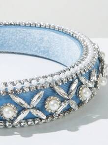 1pc Women's High-Quality Elegant Versatile Baroque Style Rhinestone Embellished Blue Headband, Luxurious Palace Style Wide Sponge Headpiece, Suitable For Festivals, Parties, Daily Use And Gifts, Hair Band, Hair Hoop, Hairband For Women, Autumn Outfits