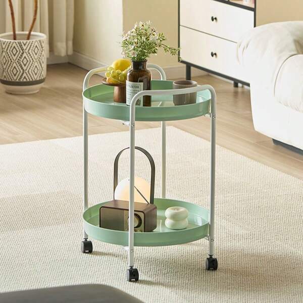 Two Layers/White Bracket+Green Tray/ Side Table With Wheels, Storage Rack End Table Living Room Small Plastic Table Sofa Table Mobile Side Table Little Night Stand Bedroom Balcony
