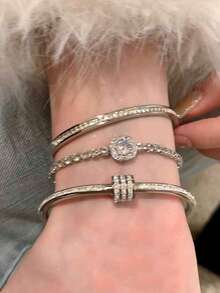 3pcs Elegant & Luxury Stainless Steel Plated Gold Small Waist Bangle Set, Tarnish-Resistant & Waterproof For Women