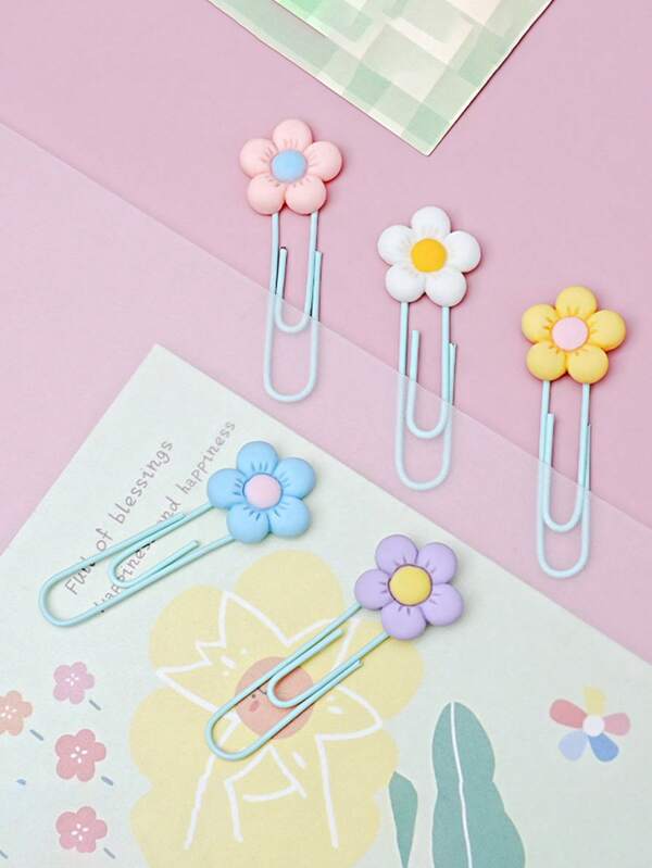 30pcs/27pcs/10pcs/9pcs/8pcs/6pcs/5pcs/3pcs/1pc Flower PVC+Metal Paper Clip Bookmark, Cute Office Stationery Pin, Available In Multiple Colors