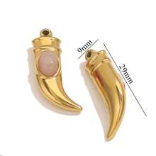 1 Pc 304 Stainless Steel Chili Sickle Shaped Pendant Inlaid With Natural Stone 18k Gold-Plated Pendant For Women To Wear Accessories DIY Pendant
