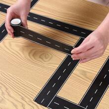 2pcs Straight Road Racing Track Stickers - Black Residue Free Sport Racing-Theme Party Runway Tape, Reusable, 16ft X 2in Each, Plastic Surface Friendly, Easy To Tear Open, For Birthday Party Racing Party Decoration