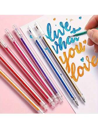 Set de bolígrafos de gel brillantes de 8/12/18/24/36/48 colores, bolígrafos de colores, bolígrafos de tinta brillantes y coloridos, útiles de escritorio de alta calidad para pintar, escribir y hacer bullet journal