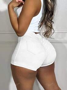 2025 Eenvoudige Casual Strakke Sexy Heupliftende Denim Shorts voor Dames