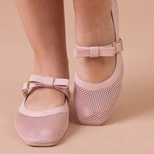 Women's Elegant Flats With Lace-Up Mesh Transparent Mesh Comfortable Flats Black Gold - NUDE - 查看 2
