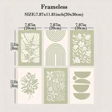 6pcs/Set Boho Green Plant & Floral Wall Art Canvas Posters, Minimalist Gallery Wall Decor For Living Room, Bedroom, Office, Cafe, Bar, Dining Room, Dorm, Hallway, Home & Room Decor, Optional Frame ,Wall Art With Frame