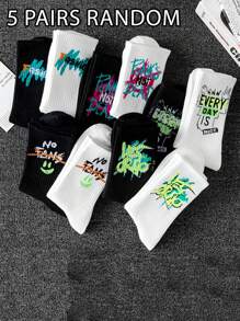 5 pares aleatorios de calcetines multicolor con diseño de graffiti para hombre, cómodos y versátiles, se pueden usar en todas las estaciones, calcetines nuevos