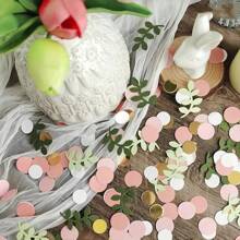 100pcs EcoPapers Golden Pink Polka Dot & Greenery Confetti, Universal Holiday Paper Decorations For Birthday, Bridal Shower, Wedding Celebrations - Table Scatter Decor