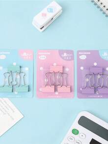 Prendedor de Papel Pasta Blister Binder Borboleta 03un Metálico Candy Color Folhas Escritório - 3un Candy Color Verde Claro - Visão 3