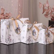 1 Stück/5 Stück/10 Stück elegante Geschenktüten mit Engelmotiv, Einkaufstüten, Papiertüten mit Henkel, Schleifendekor Einkaufstaschen, große weiße Geschenktüten für Halloween, Thanksgiving, Weihnachten, Neujahr, Hochzeit, Geburtstag, Weihnachtsfeier, Schmuck, Sommerhochzeit, Feiertage