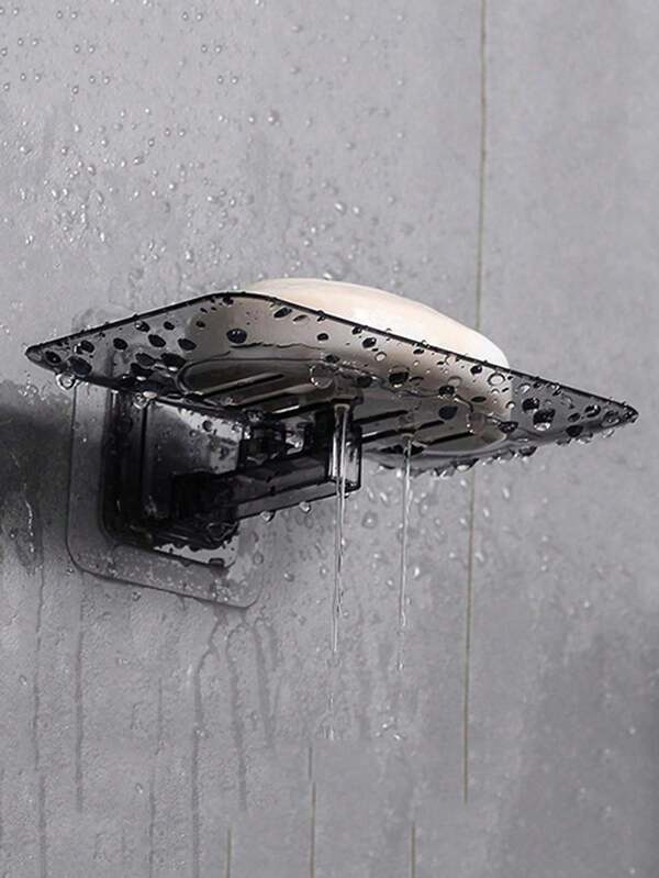 1 pieza/2 piezas Bandeja de jabón de plástico, caja de jabón sin taladro con adhesivo antideslizante para montaje en pared para baño, cocina y vuelta al colegio