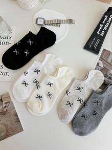 5 pares de calcetines tipo barco simples con lazo dulce para mujer, calcetines invisibles adecuados para primavera y verano