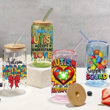 4pcs Autism Awareness UV DTF Stickers Set, Self-Adhesive Waterproof Scratch-Resistant Decals For 16oz Glass Jars, Mugs & DIY Crafts - Vibrant Designs With Autism Symbols & Inspirational Messages
