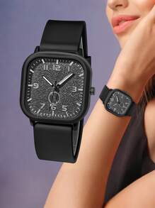 1 pieza Reloj de mujer de esfera cuadrada elegante y con estilo, con caja de acero inoxidable, correa de material TPU, esfera de cuarzo, acero inoxidable, apropiado para uso diario, temporada de graduación, regalo de cumpleaños